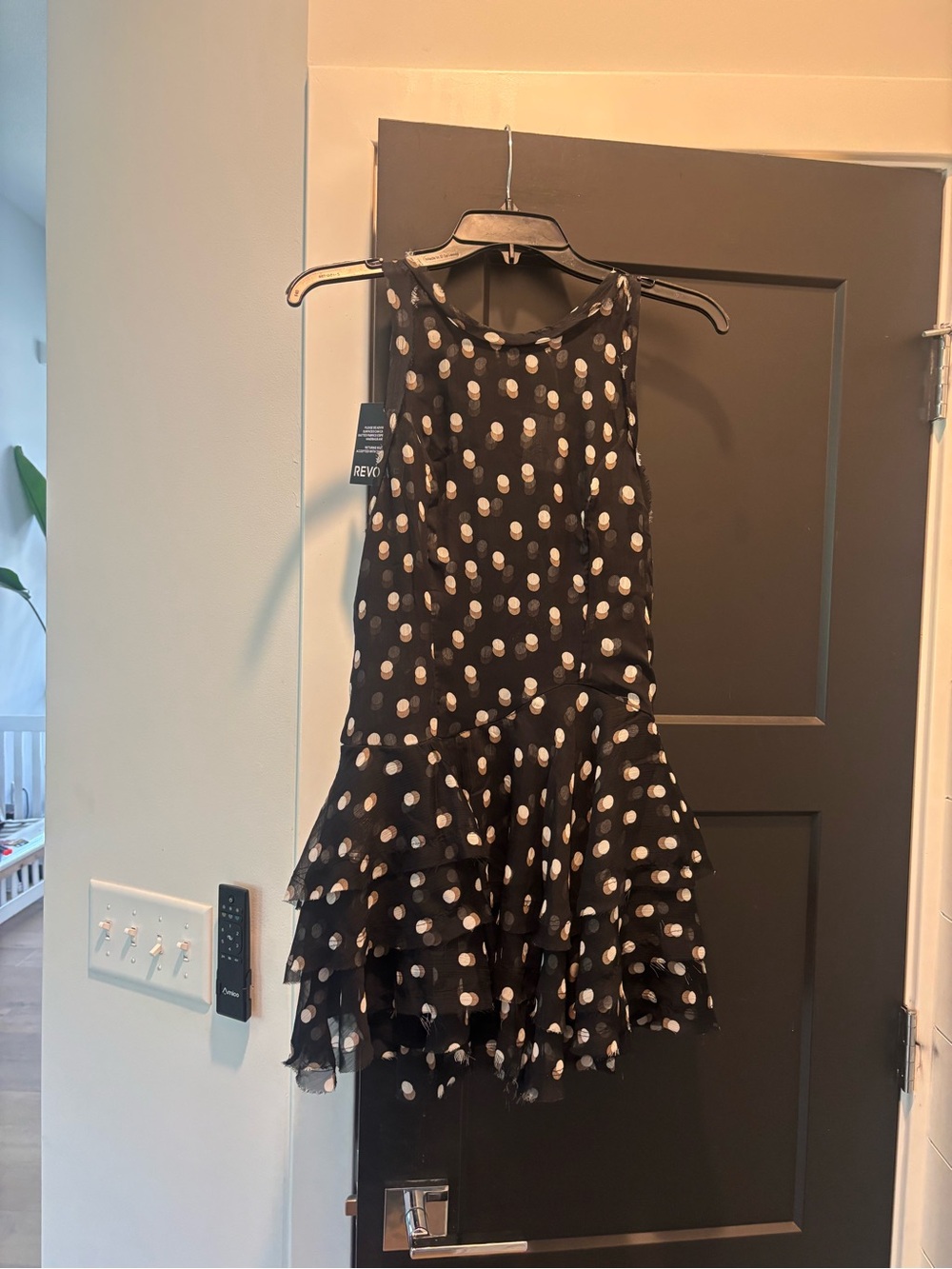 Free People Raven Printed Mini Dress XS Night Combo NWT Dot Printed Ruffle black - Picture 8 of 15